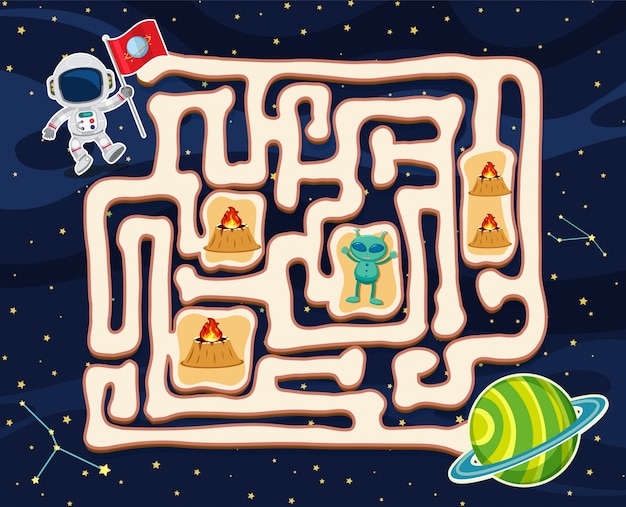 Modèle De Jeu Labyrinthe Avec Alien Dans L'espace