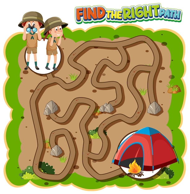 Modèle De Jeu De Labyrinthe Sur Le Thème Du Camping Pour Les Enfants