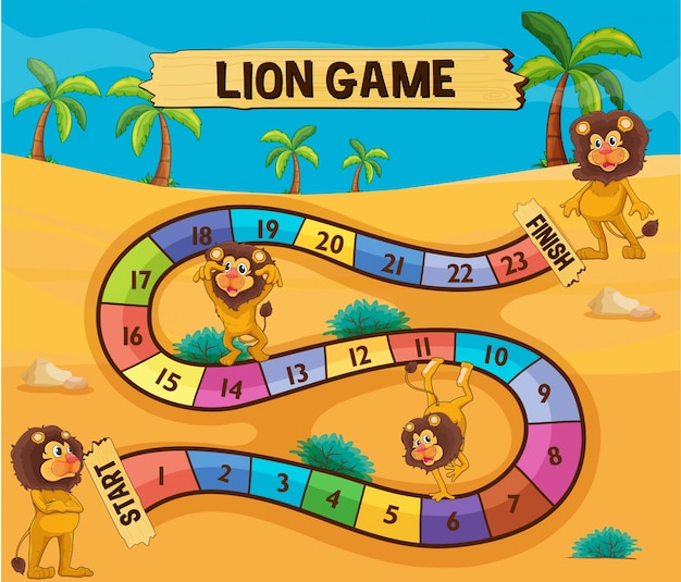 Modèle De Jeu De Plateau Avec Des Lions Dans Le Désert