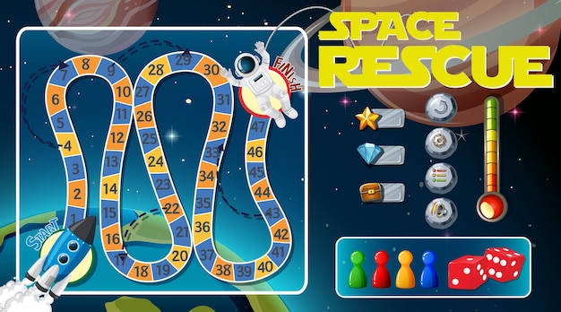 Modèle De Jeu De Serpent Et D'échelles Avec Le Thème De L'espace