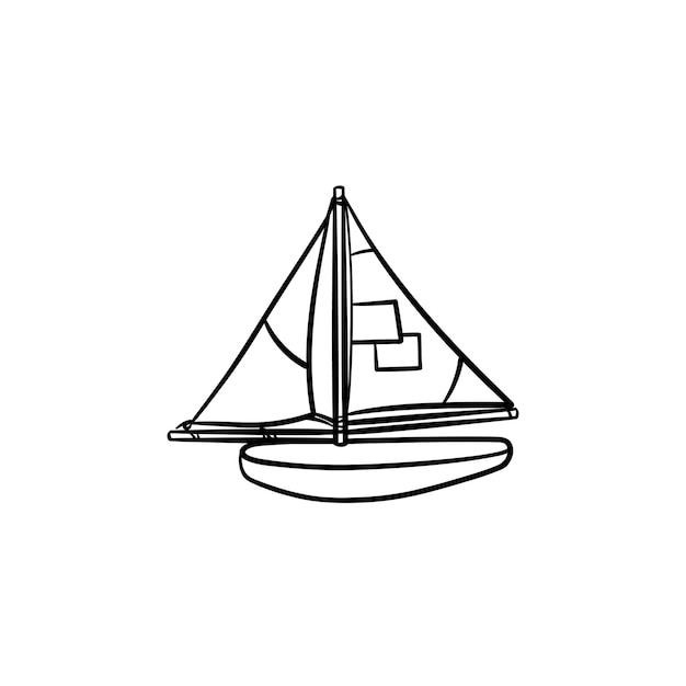 Modèle de jouet d'un voilier icône de doodle contour dessiné à la main. Illustration de croquis de vecteur de bateau de mer souvenir pour impression, web, mobile et infographie isolé sur fond blanc.