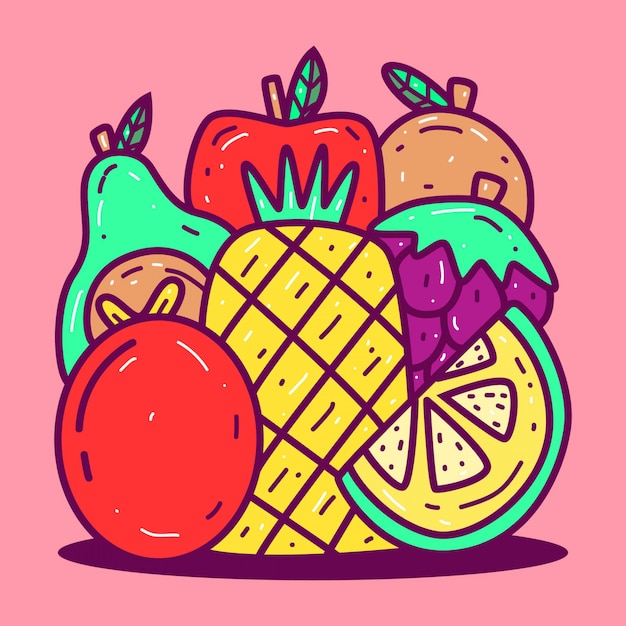 Modèle De Kawaii Doodle Fruit