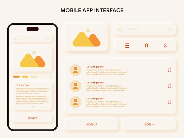 Vecteur modèle de kit d'interface utilisateur mobile neumorphique