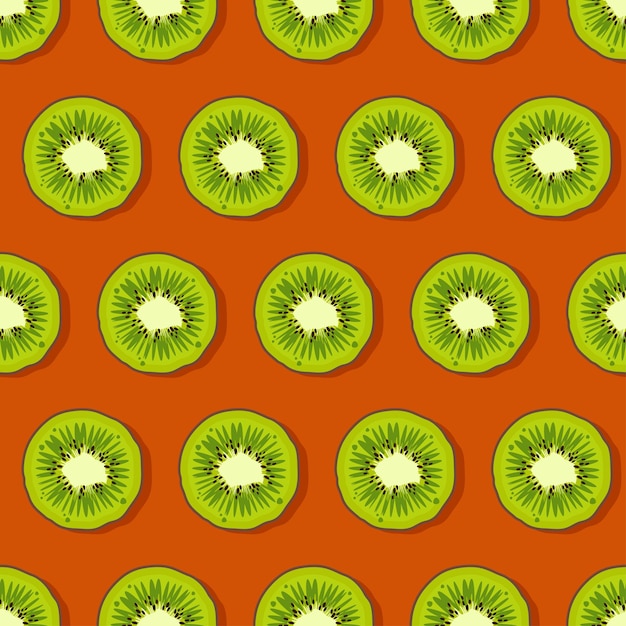 Vecteur modèle de kiwi. fruits exotiques au design lumineux et tendance sur fond orange. fruits hawaïens verts frais et juteux. illustration vectorielle pour fonds d'écran, textile, web, application, cahiers, étui, papier d'emballage