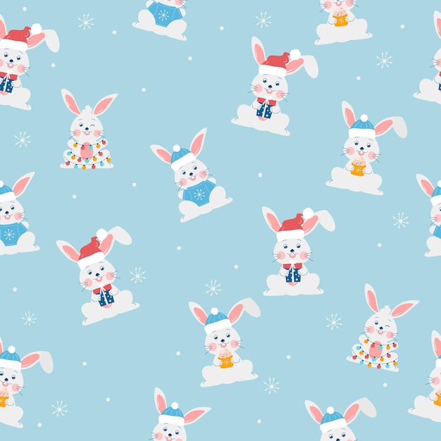 Modèle De Lapin De Noël Sans Soudure Illustration Vectorielle