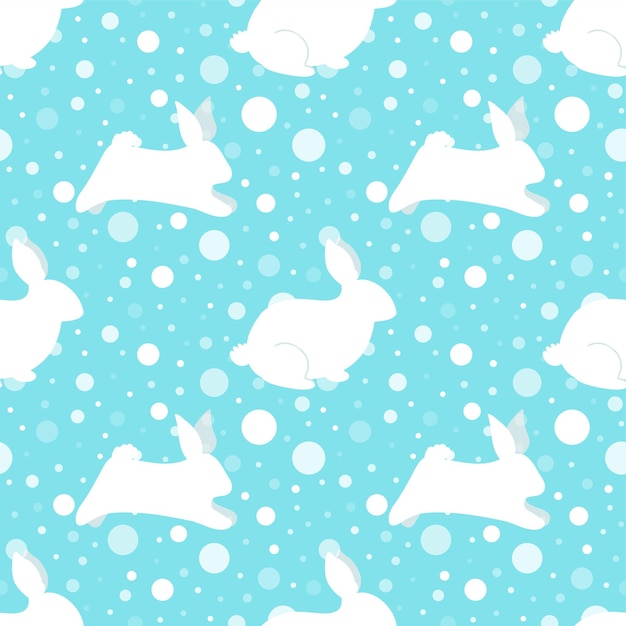 Modèle De Lapin De Nouvel An Nouvel An 2023 Conception De Tissu Textile De Fond Sans Couture Impression Vectorielle Avec Lapins Lièvre Flocons De Neige Illustration De Vacances D'hiver Mignon Polka Dot Impression D'hiver Bleu