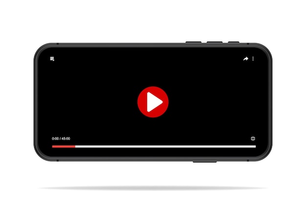Modèle De Lecteur Vidéo Pour Mobile, écran Noir Avec Bouton Rond Rouge Et Chronologie. Fenêtre De Tube En Ligne. Maquette De Lecteur Vidéo Pour Smartphone. Illustration Vectorielle Dans Un Style 3d.