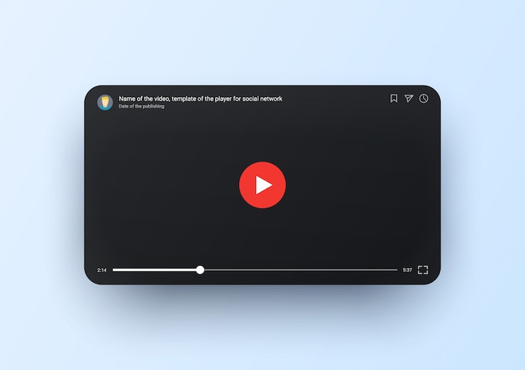 Vecteur modèle de lecteur vidéo pour mobile, écran noir avec bouton rond rouge et timeline. la fenêtre du tube en ligne. lecteur vidéo smartphone