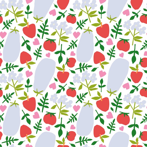 Vecteur modèle de légumes et de fruits dans un style de dessin animé simple fond coloré de vecteur avec collage