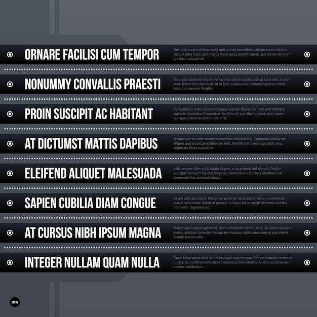 Modèle de liste corporative futuriste sur fond gris.