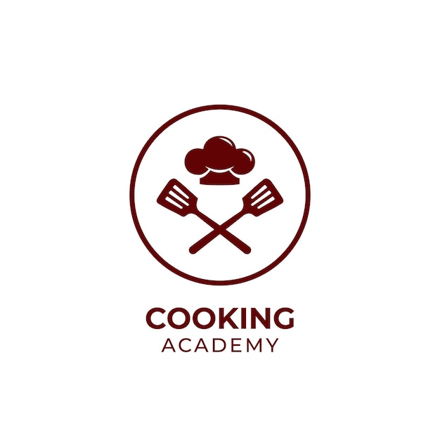 Modèle De Logo D'académie De Cuisine, Icône De Logo De Cours D'école De Chef Avec Spatule Et Toque