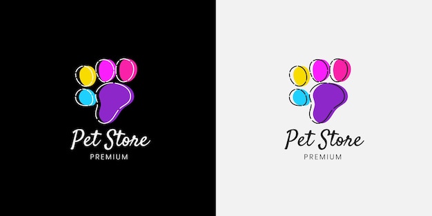 Modèle De Logo Animal Coloré Pour Animaux De Compagnie Chat Chien Patte Shop Pour Animalerie