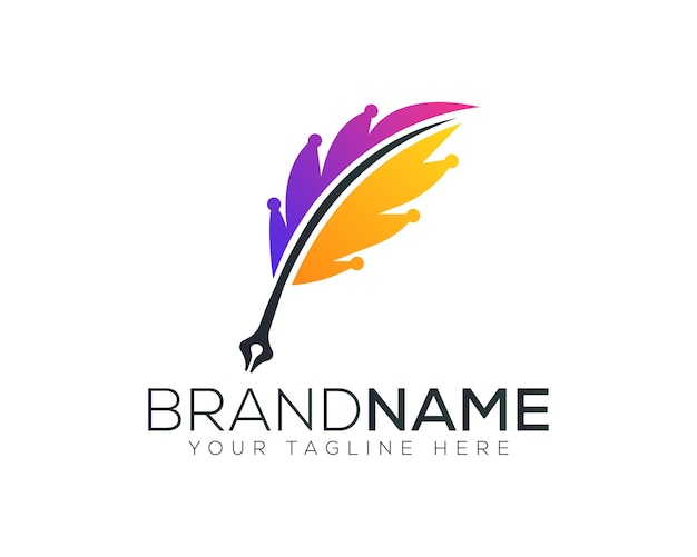 Modèle de logo au gradient de plume vectorielle minimaliste