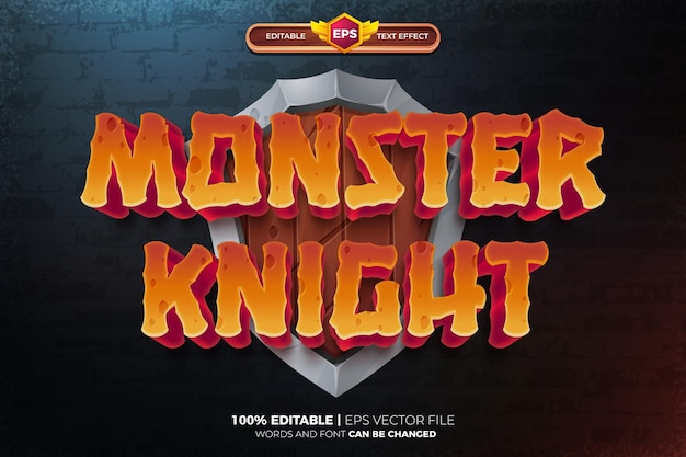 Modèle De Logo D'aventure De Jeu De Dessin Animé Monster Knight 3d Text Effect