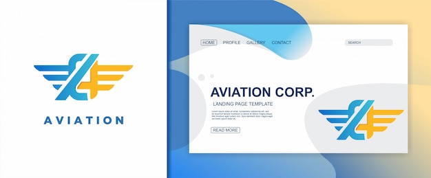 Modèle De Logo Aviation Et Page D'atterrissage