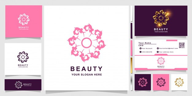 Modèle De Logo Beauté, Fleur, Boutique Ou Ornement Avec Conception De Carte De Visite.