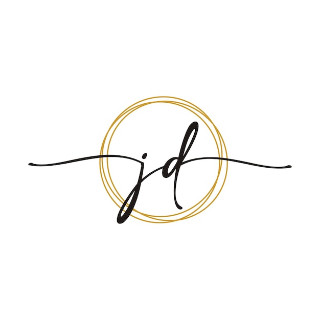 Modèle de logo de beauté de lettre de script initial JD or