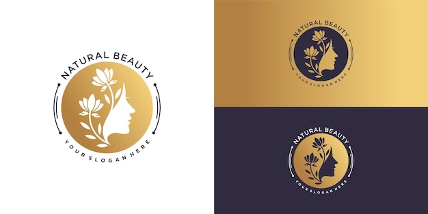Modèle De Logo De Beauté Naturelle Avec Un Concept Unique Créatif Vecteur Premium