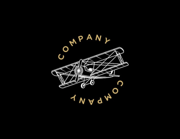 Modèle De Logo De Biplan D'art De Ligne Logo D'avion Vintage