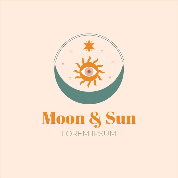 Vecteur modèle de logo boho sun design plat