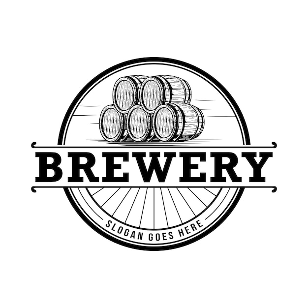 Modèle De Logo De Brasserie Vintage Avec Vecteur De Tonneau En Bois De Bière