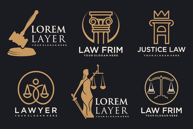 Modèle de logo de cabinet d'avocats Ensemble vectoriel de logotype d'étiquettes vintage