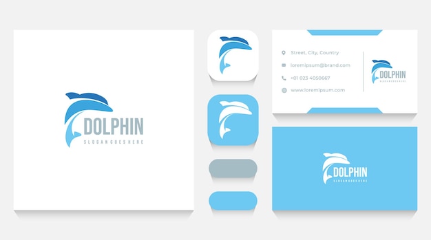 Modèle De Logo Et Carte De Visite Blue Dolphin