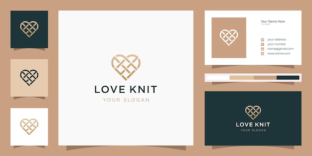 Modèle De Logo Et Carte De Visite En Tricot D'amour