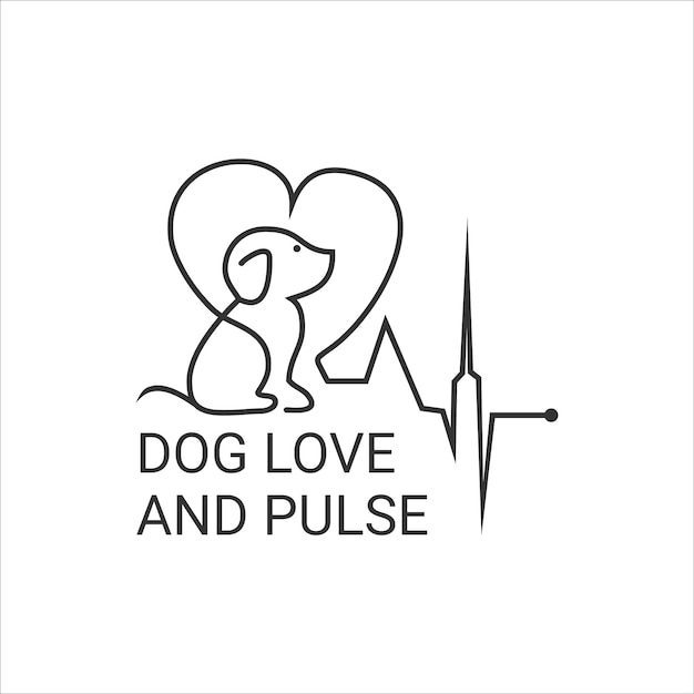 Modèle De Logo Chien Avec Amour Et Pouls Pour Les Entreprises De Santé Animale