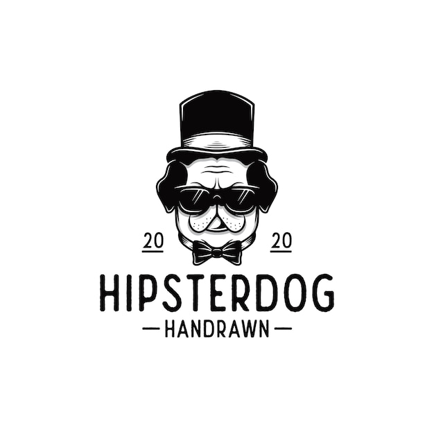 Modèle de logo de chien hipster