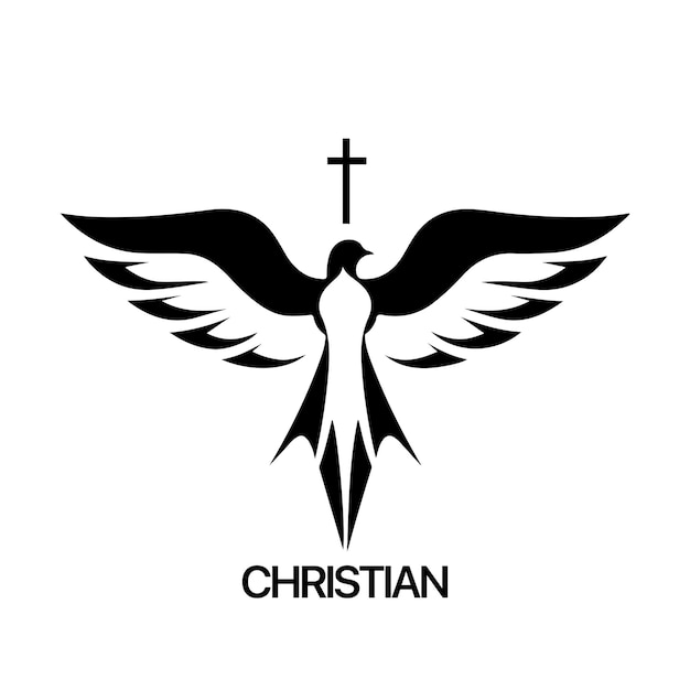 Vecteur modèle de logo chrétien avec pigeon pigeon symbole de l'esprit saint chrétien noir et blanc