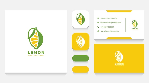 Modèle de logo de citron naturel et carte de visite