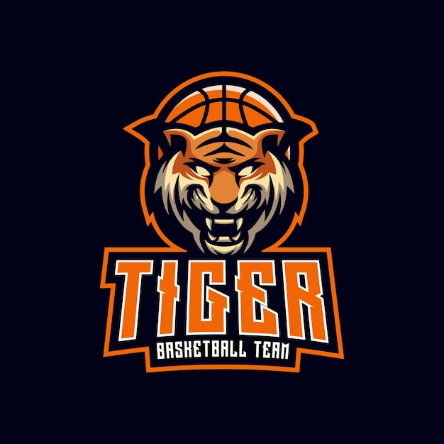 Modèle De Logo Classique De Mascotte D'équipe De Basket-ball De Tigre De Vecteur