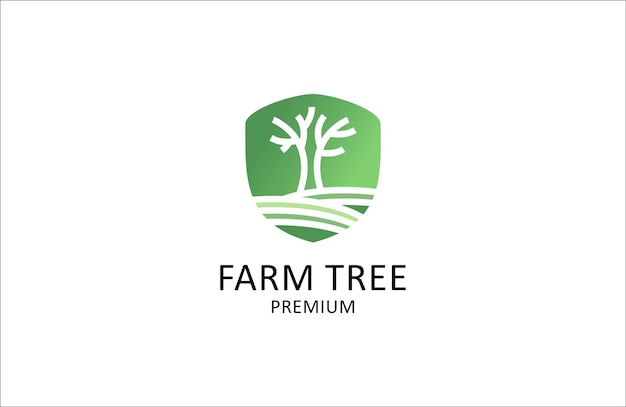 Modèle de logo de concept d'arbre de ferme avec paysage de ferme Étiquettes pour produits agricoles naturels