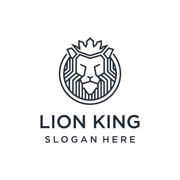 Modèle De Logo De Conception De Roi Lion Avec Style D'art En Ligne