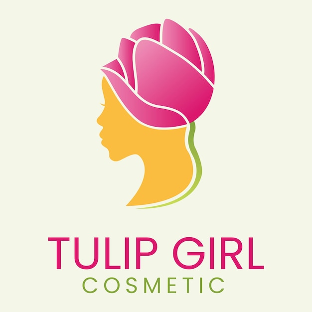 Vecteur modèle de logo cosmétique féminin beauté avec fleur de tulipe et visage de femme