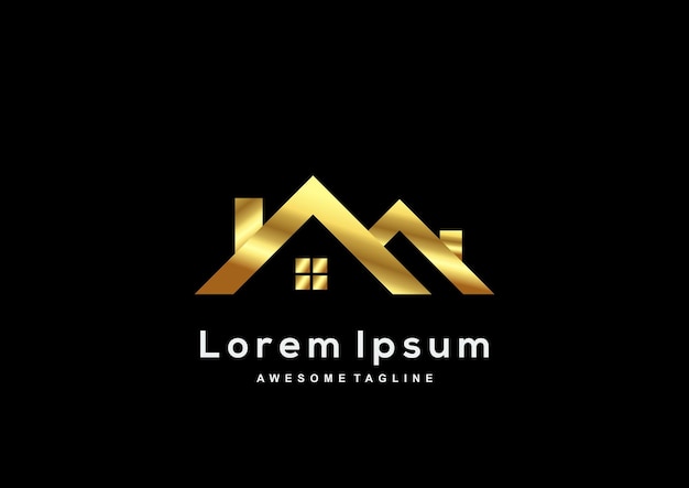 Modèle de logo de couleur or de luxe Real Estes