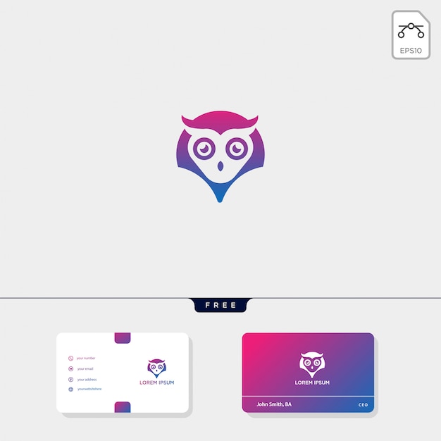 Vecteur le modèle de logo créatif owl concept et le modèle de carte de visite incluent