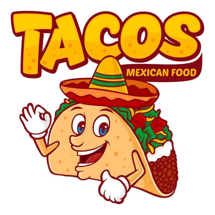 Vecteur modèle de logo de cuisine mexicaine tacos, avec vecteur de personnage drôle