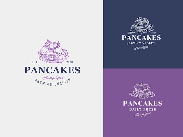 Modèle De Logo De Dessin à La Main De Crêpes Avec Typographie Vintage Premium