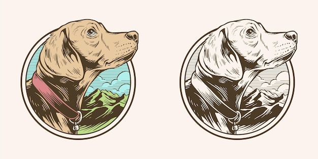 Modèle De Logo Dessin Main Vintage Chien