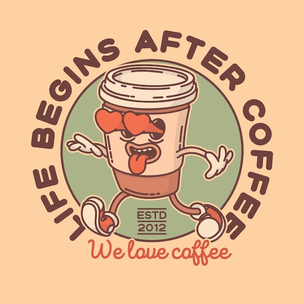 Le modèle de logo du panneau d'affichage de la boutique de café Retro coffe to go mascotte