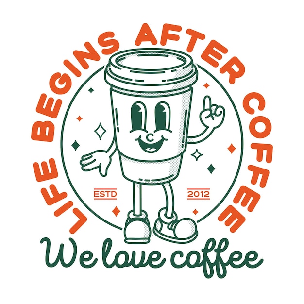 Le modèle de logo du panneau d'affichage de la boutique de café Retro coffe to go mascotte