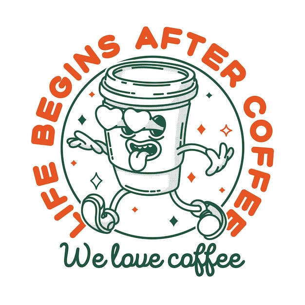 Le modèle de logo du panneau d'affichage de la boutique de café Retro coffe to go mascotte