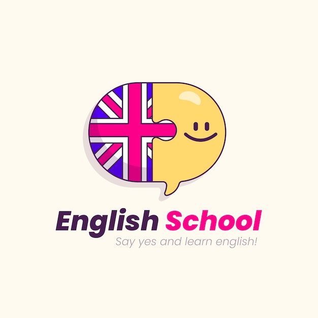 Modèle de logo d'école anglaise design plat