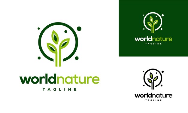 Modèle De Logo écologique World Nature, Concept De Conception De Logo écologique Feuille Mondiale