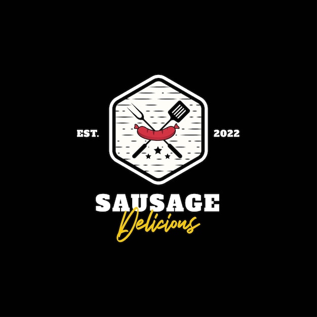 Vecteur modèle de logo d'emblème de saucisse délicieuse vintage