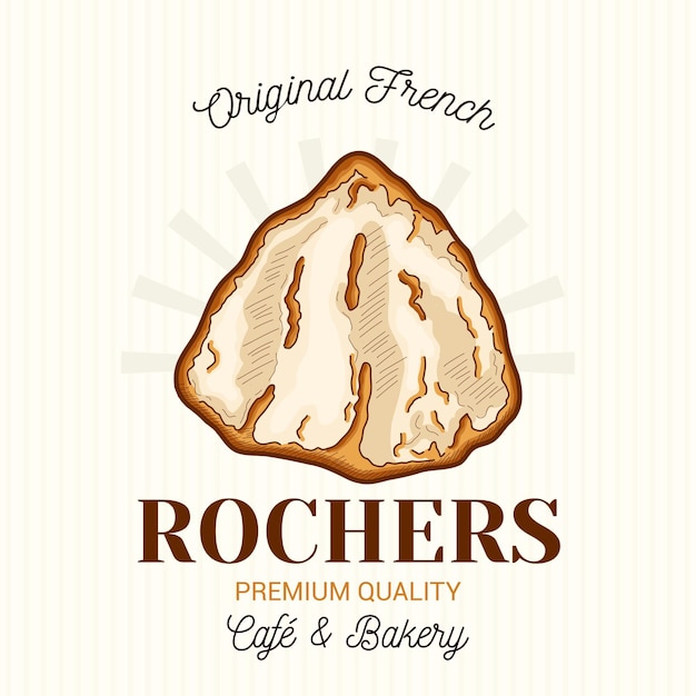 Modèle de logo d'emblème de vecteur de pâtisserie française Rochers