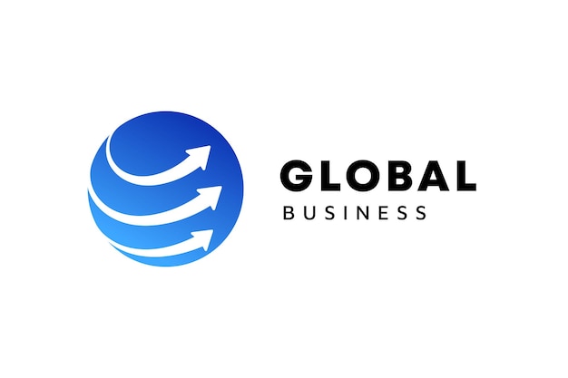 Vecteur modèle de logo d'entreprise le logo globe et flèche convient aux entreprises mondiales, aux technologies mondiales, aux médias et aux agences de publicité