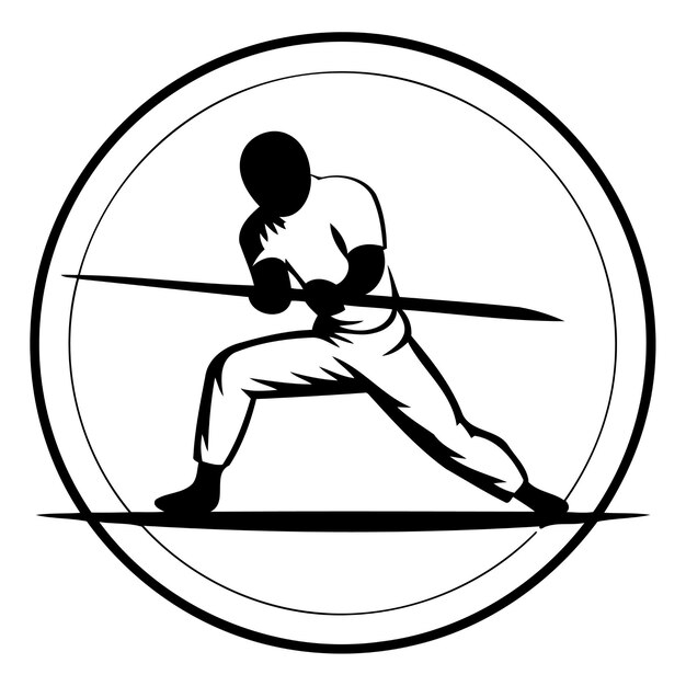 Vecteur modèle de logo d'escrime silhouette d'une épée féminine avec une épée